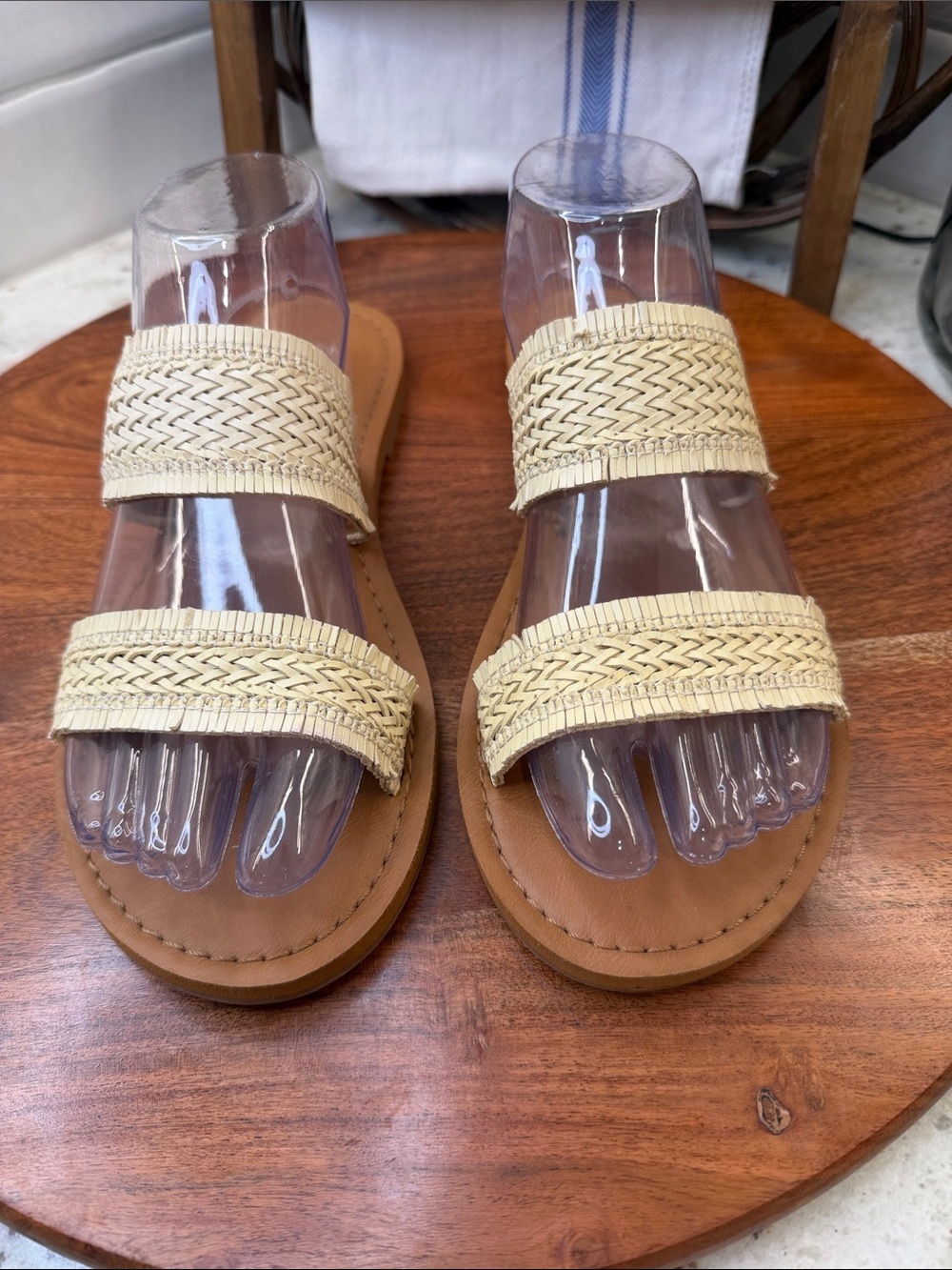 American Eagle Outfitters Beige Braided Double-Strap Slide Sandals